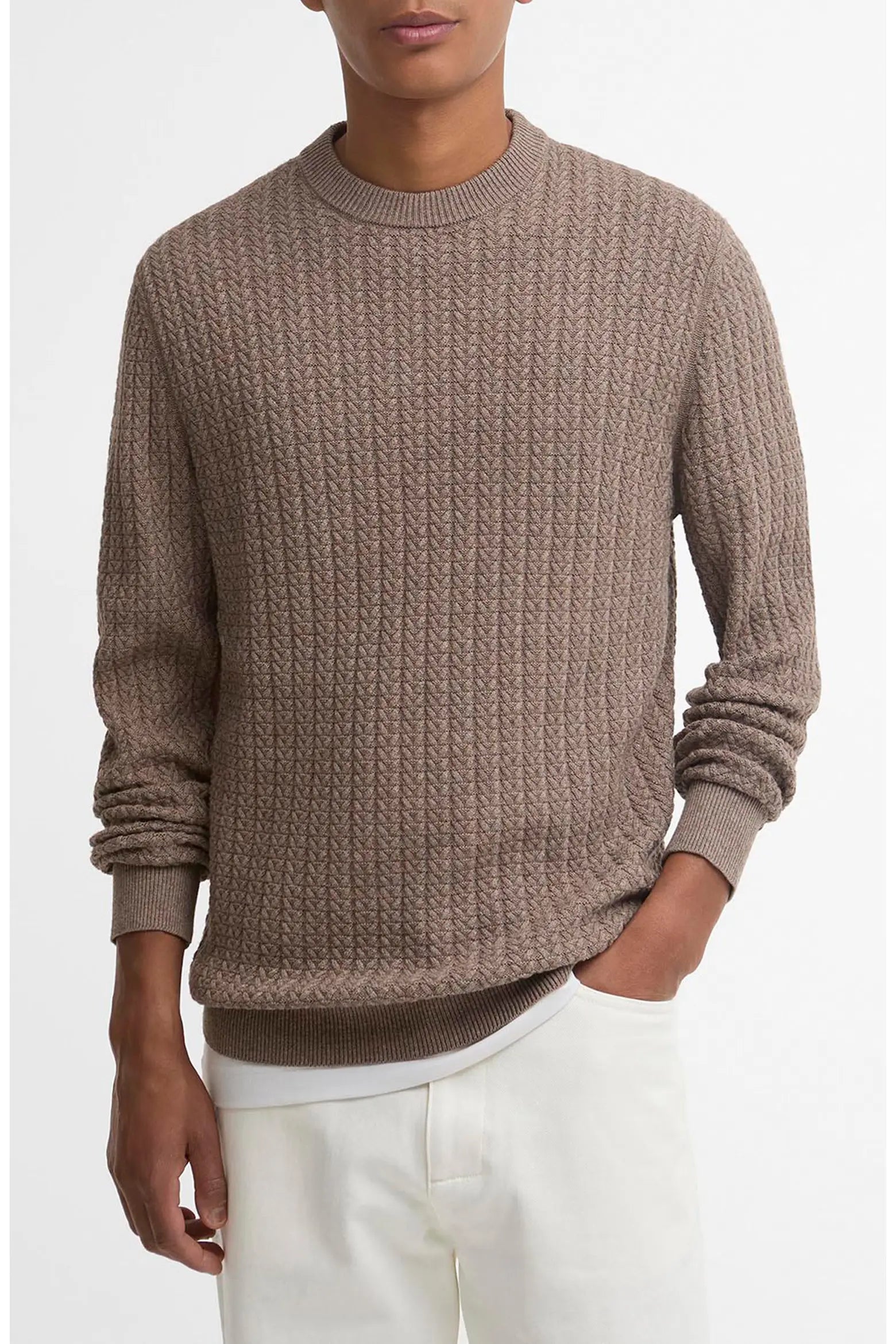 Barbour Herringbone Knitted Crew - Stone