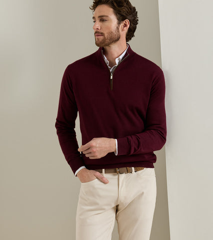 Peter Millar Autumn Crest Suede Trim 1/4 Zip - Bordeaux