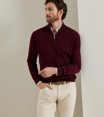 Peter Millar Autumn Crest Suede Trim 1/4 Zip - Bordeaux