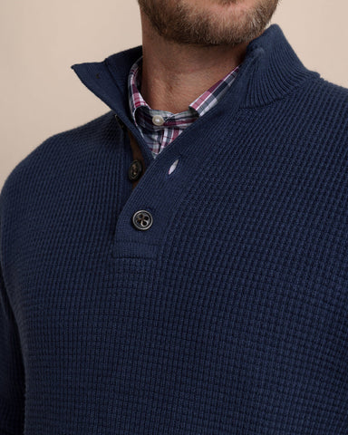 Southern Tide Bass Creek Hthr 1/4 Button Sweater - Dress Blue