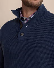 Southern Tide Bass Creek Hthr 1/4 Button Sweater - Dress Blue