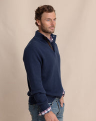 Southern Tide Bass Creek Hthr 1/4 Button Sweater - Dress Blue