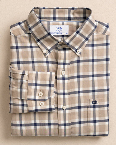 Southern Tide Beachrock Plaid Sport Shirt - Sandstone Khaki