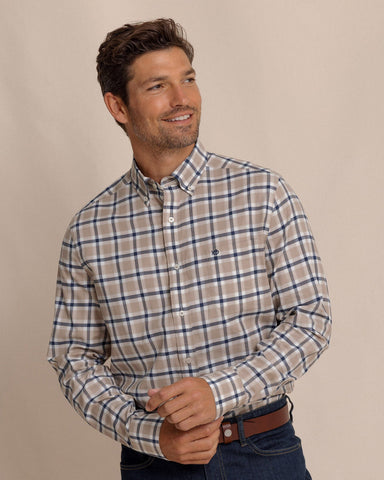 Southern Tide Beachrock Plaid Sport Shirt - Sandstone Khaki