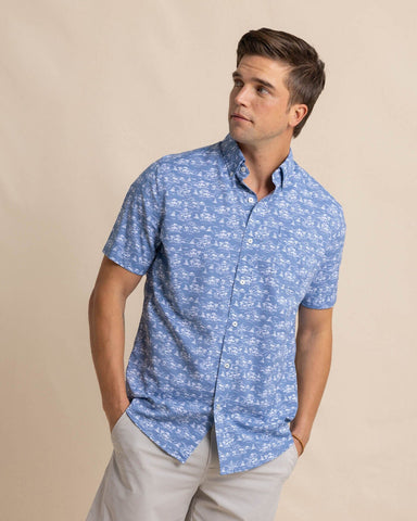 Southern Tide Brrr Intercoastal Sunset Beach Short Sleeve Shirt - Coronet Blue