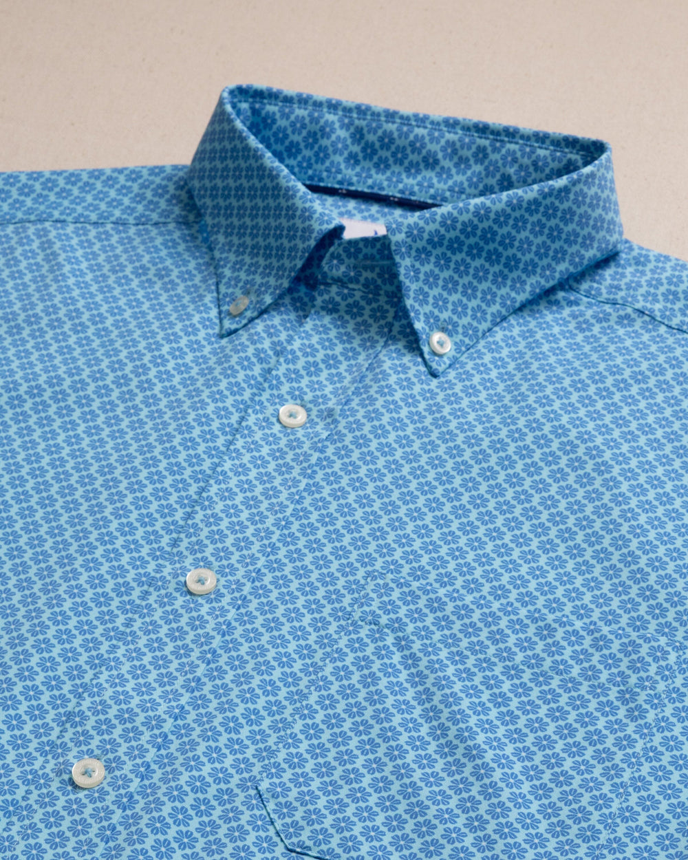 Southern Tide Short Sleeve Coastal Breeze Flower Garden Sport Shirt - Tropical Breeze Blue