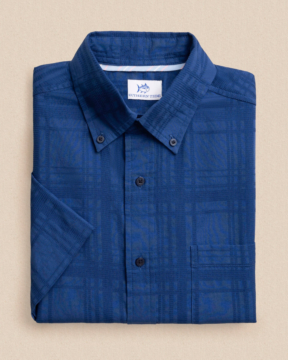 Southern Tide Textured Fort Fisher Short Sleeve Sport Shirt - Nautical Blue