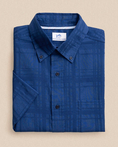 Southern Tide Textured Fort Fisher Short Sleeve Sport Shirt - Nautical Blue