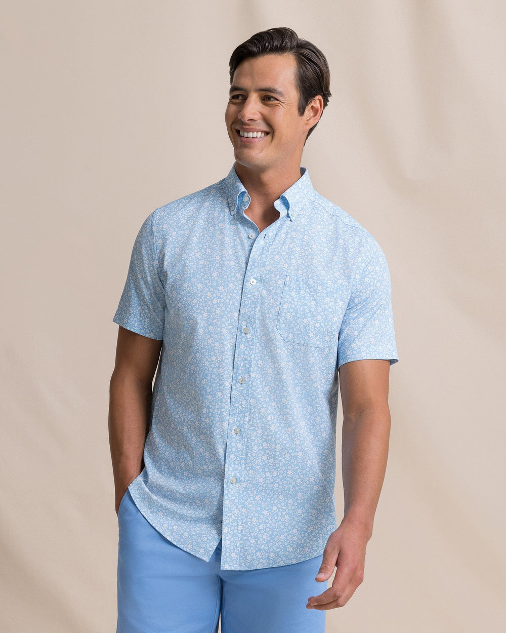 Southern Tide Short Sleeve Garden Bloom Sport Shirt - Tide Blue