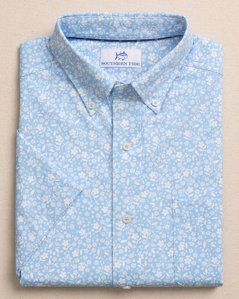 Southern Tide Short Sleeve Garden Bloom Sport Shirt - Tide Blue