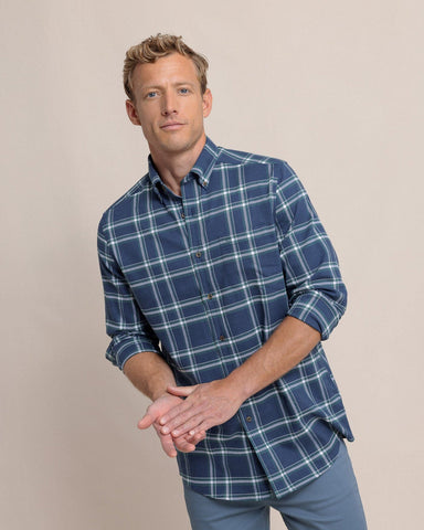 Southern Tide IC Heron Plaid Flannel Sportshirt - Dress Blue