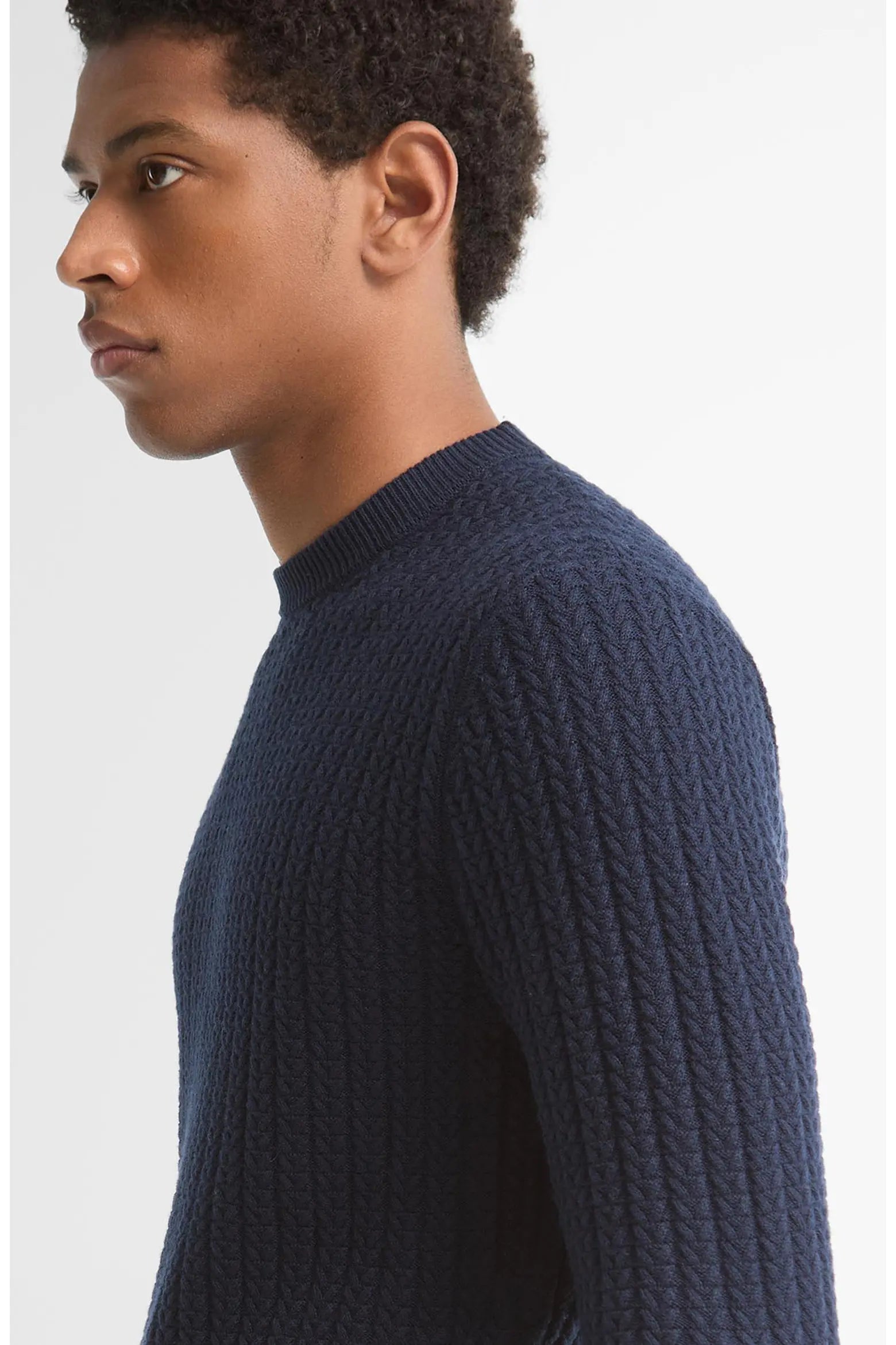 Barbour Herringbone Knitted Crew - Navy