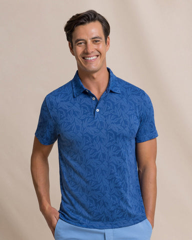 Southern Tide Island Fronds Jaquard Polo - Nautical Navy