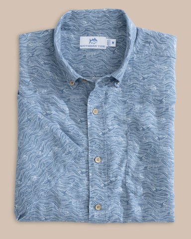 Southern Tide Rayon Linen Whaler Short Sleeve Shirt - Coronet Blue