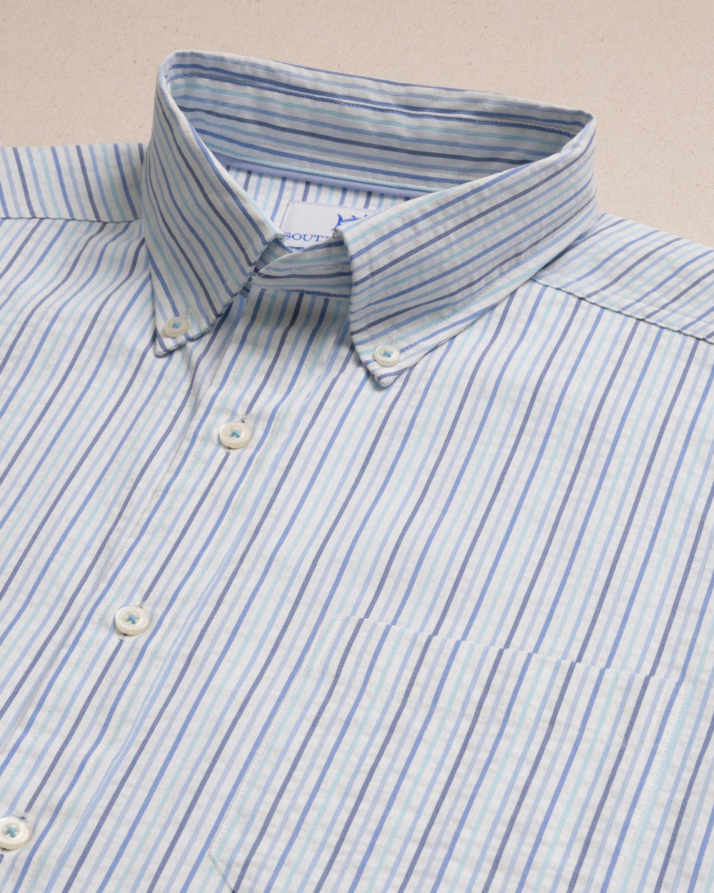 Southern Tide Coastal Breeze Marina Seersucker SS Sport Shirt - Tropical Breeze Blue