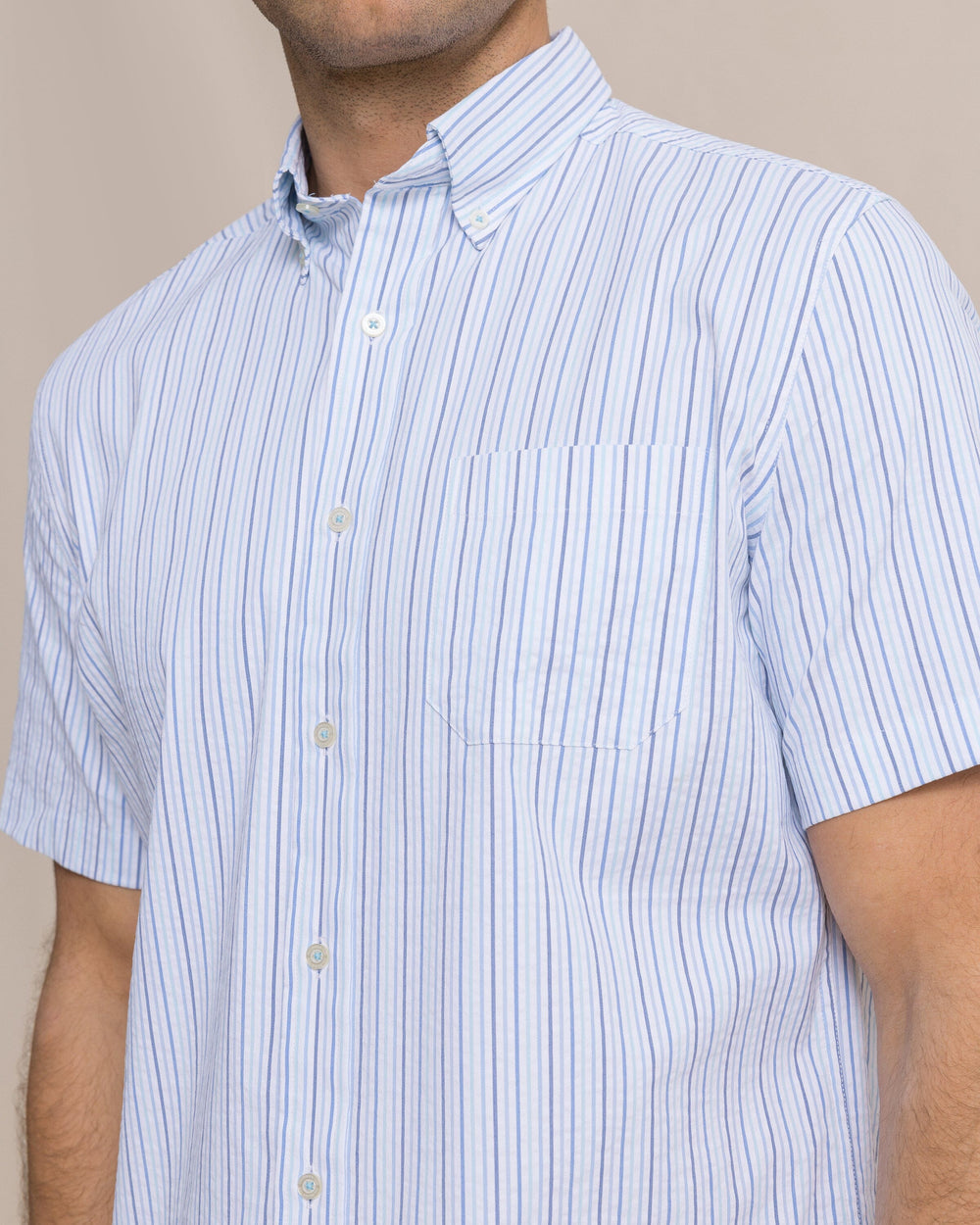 Southern Tide Coastal Breeze Marina Seersucker SS Sport Shirt - Tropical Breeze Blue