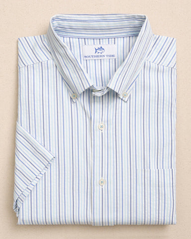 Southern Tide Coastal Breeze Marina Seersucker SS Sport Shirt - Tropical Breeze Blue