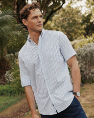 Southern Tide Coastal Breeze Marina Seersucker SS Sport Shirt - Tropical Breeze Blue