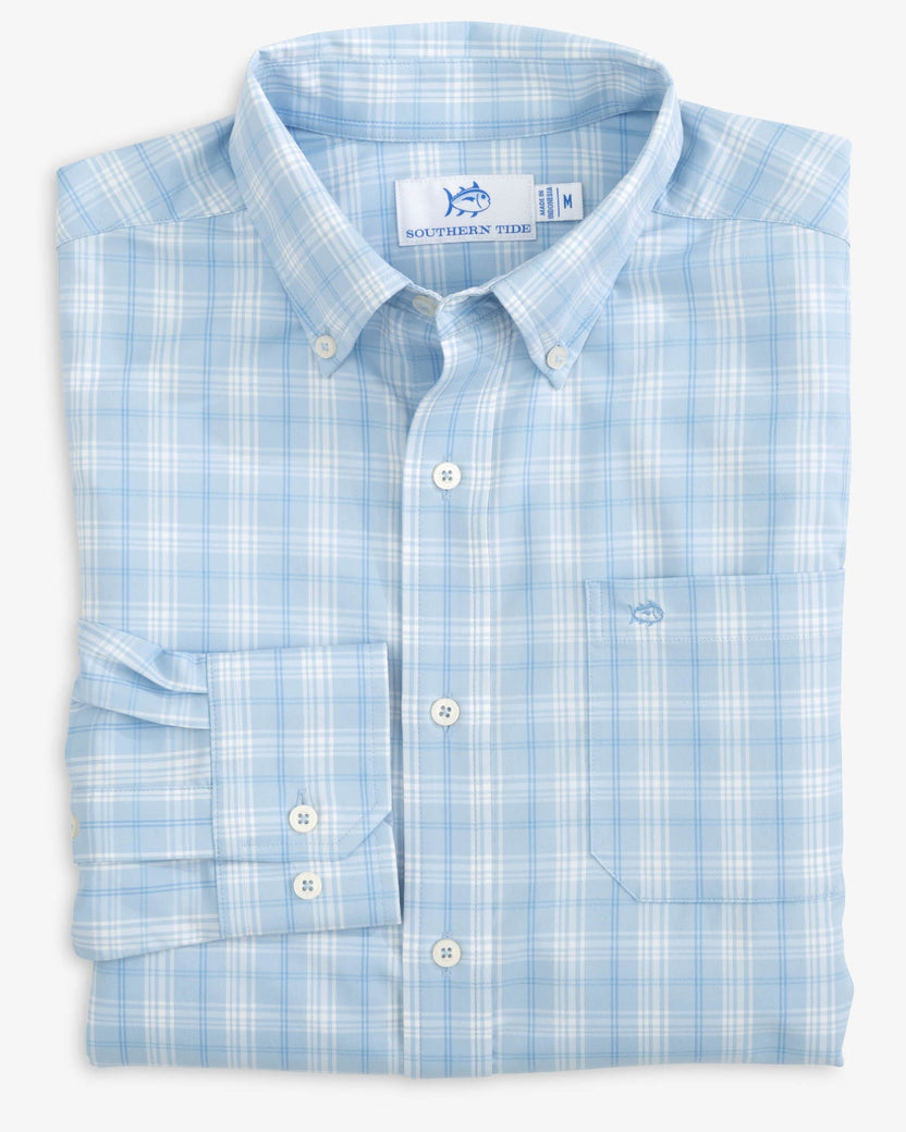 Southern Tide Muscogee Plaid Sport Shirt - Clearwater Blue