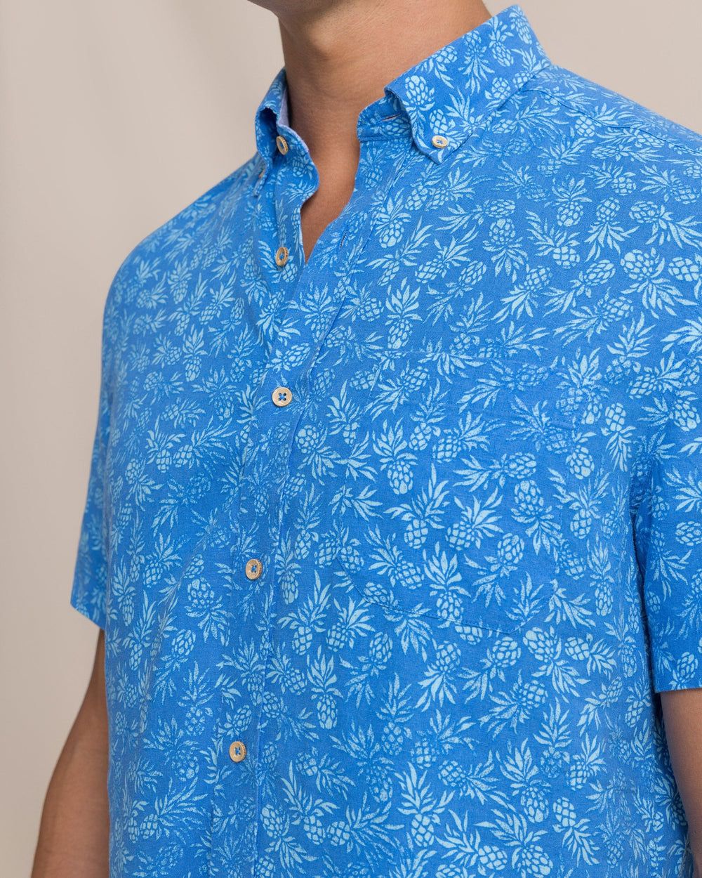 Southern Tide Short Sleeve Pineapple Parade Sport Shirt - Blue Stream