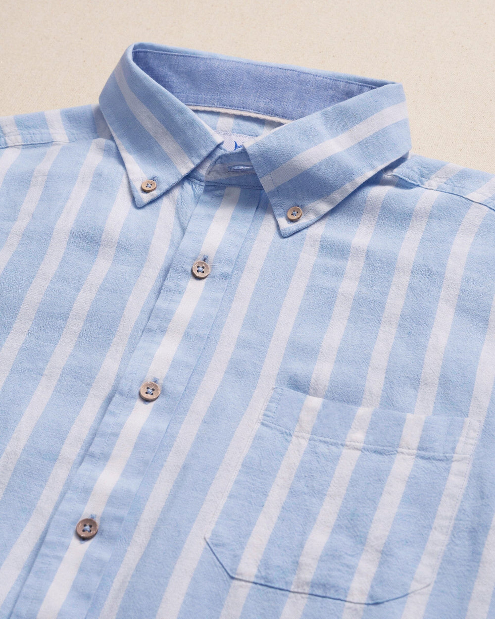 Southern Tide Short Sleeve Linen Rayon Seamark Stripe Sport Shirt - Tide Blue