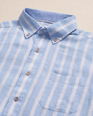 Southern Tide Short Sleeve Linen Rayon Seamark Stripe Sport Shirt - Tide Blue