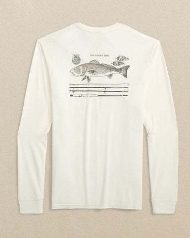 Southern Tide Long Sleeve ST Redfish Rod Tee - Sand White