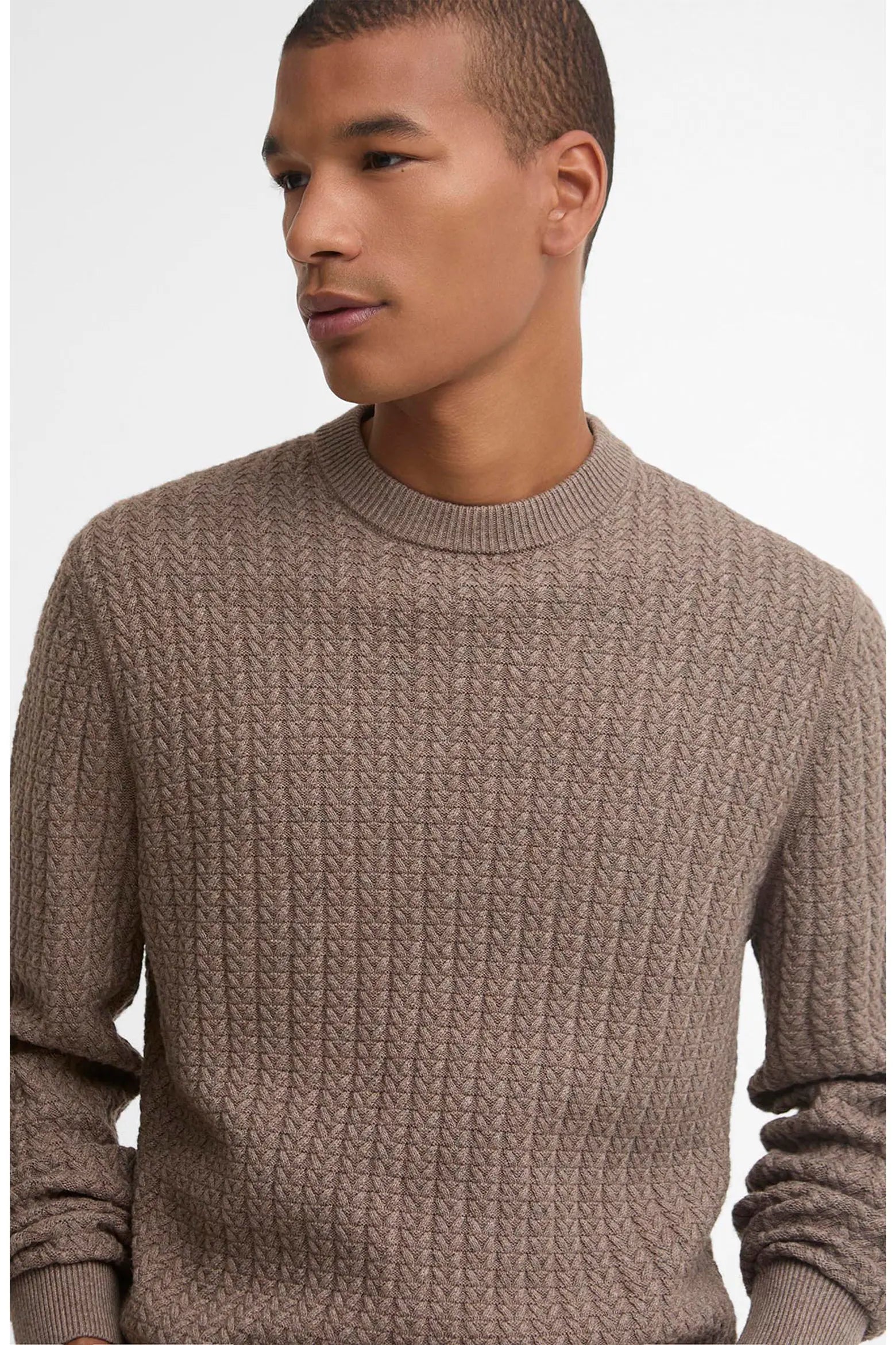 Barbour Herringbone Knitted Crew - Stone
